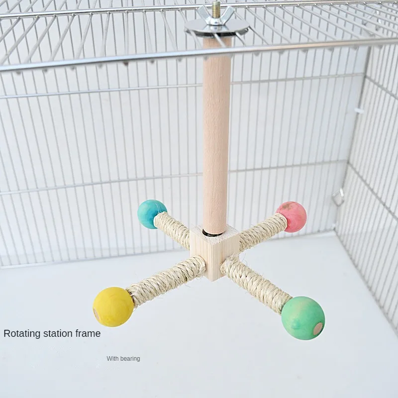 Parrot Bird Toy Cage with Bearing Rotating Stand Sisal Stand Stick Rotating Amusement and Educational Supplies parrot toy bird toy