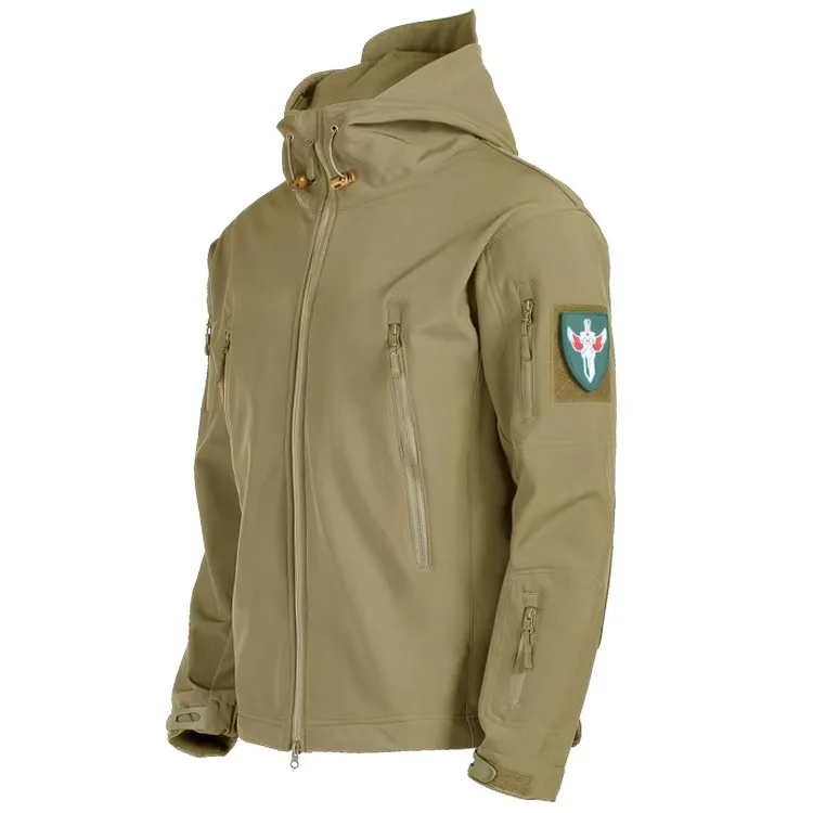 thumbnail image 1 of Chaquetas militares al aire libre para hombres, piel de tiburón, carcasa suave, cortavientos táctico impermeable, chaqueta de combate del ejército, abrigos Bomber con capucha para hombres, 1 of 5