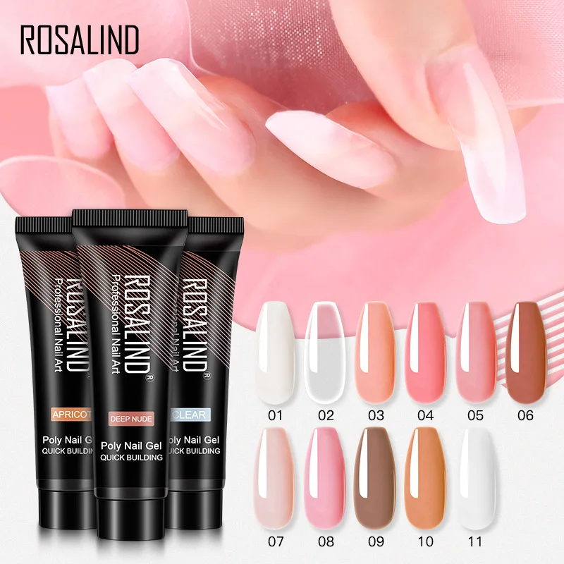Rosalind Pink/Clear Poly Nail Gel Glitter Extension Crystal Nail Art Fast Builder Vernice Ibrida Uv/Led Base Lampada Top Coat