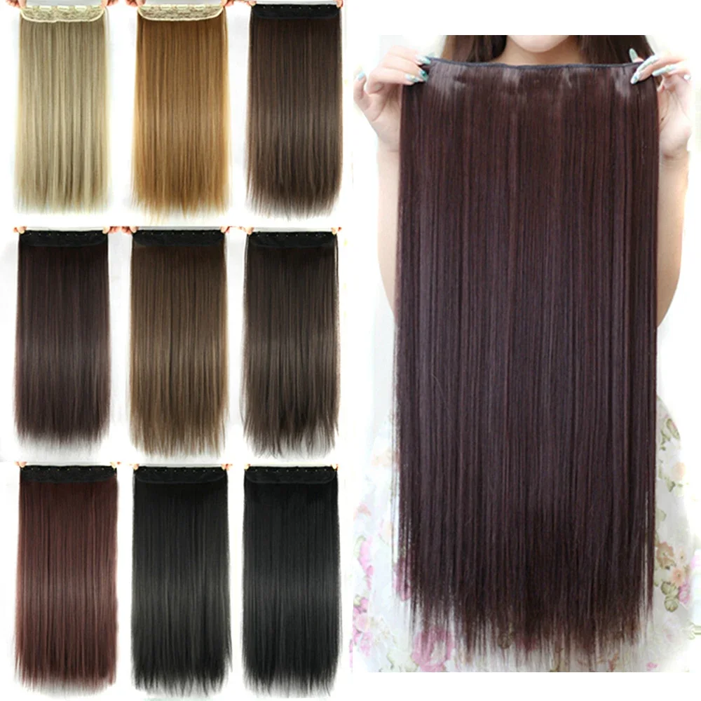 Hair extensions Clip in hair extensions Clip in hair pieces Soowee Long Straight Women Clip in Hair Extensions Black Brown High Tempreture Synthetic Hair Piece