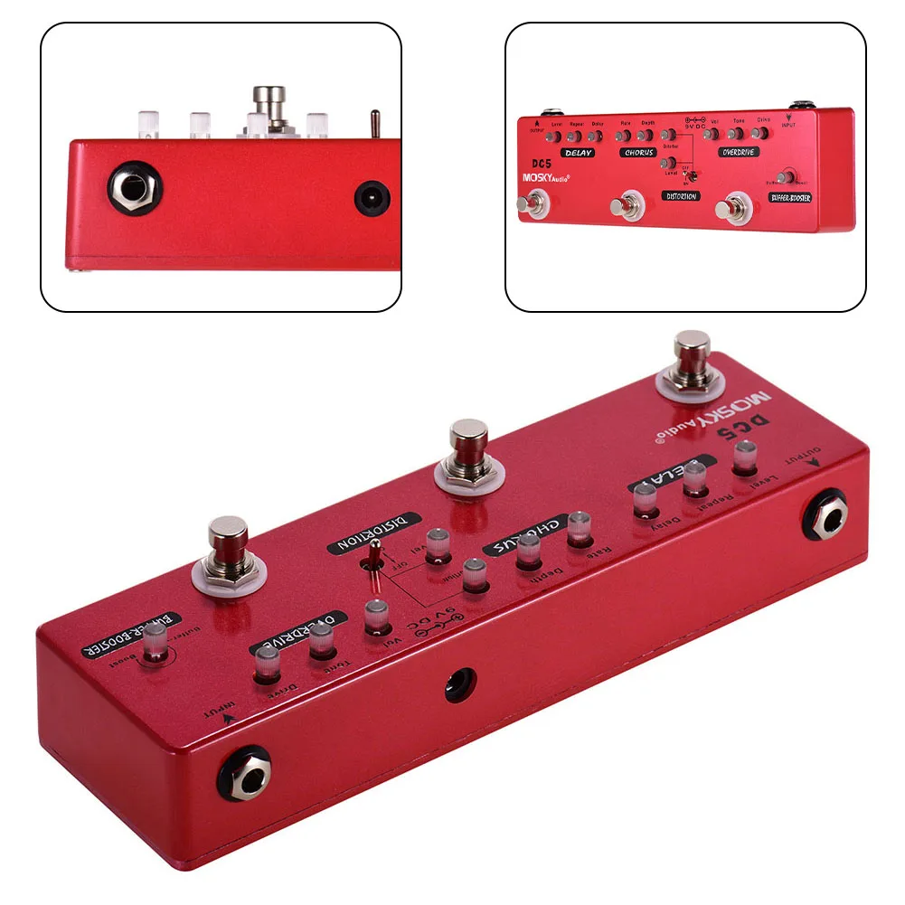 

Guitar Multi Effects Pedal 6-in-1 Delay Chorus Distortion Overdrive Booster Buff Full Metal Shell Ukulele Guitar Accessories
