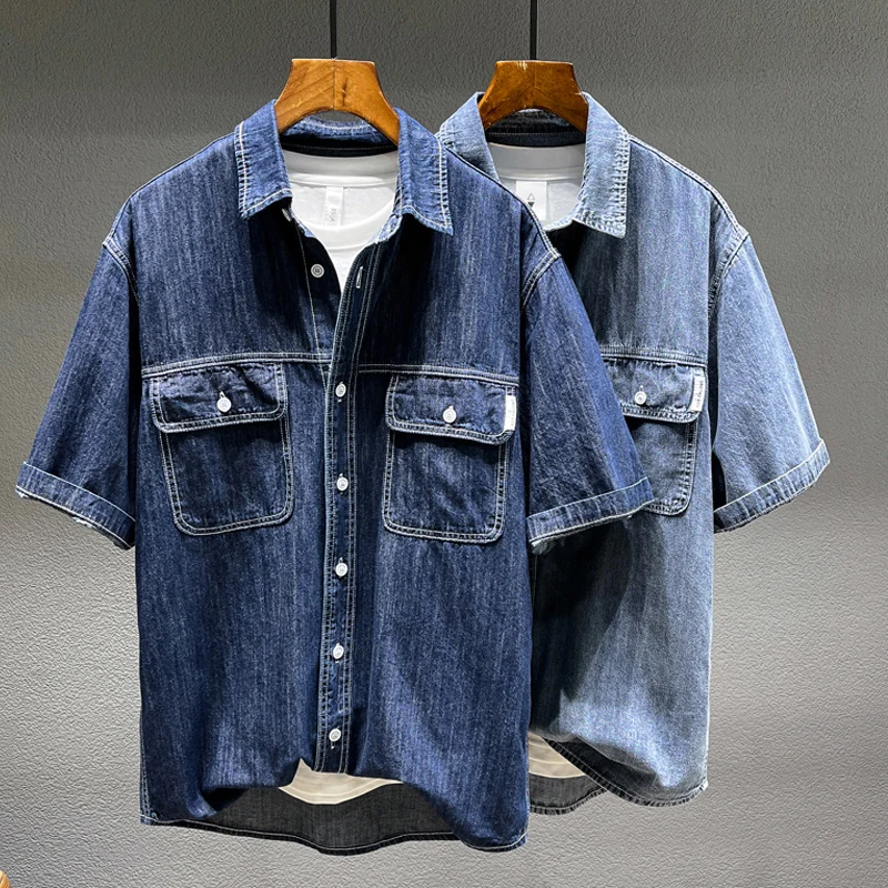 Men's denim short sleeve shirt summer large size 6XL7XL8XL loose casual