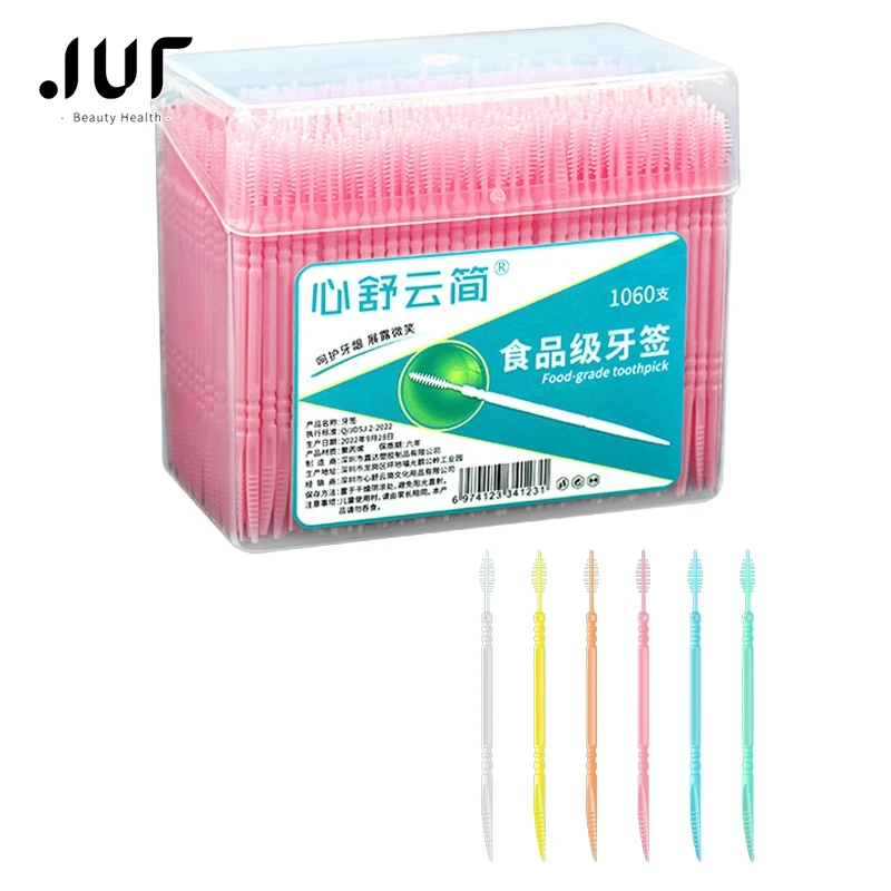 

1060 Pcs/box Dental Floss Interdental Toothpick Brush Double Head Teeth Stick Dental Oral Care Plastic Eco-friendly Products