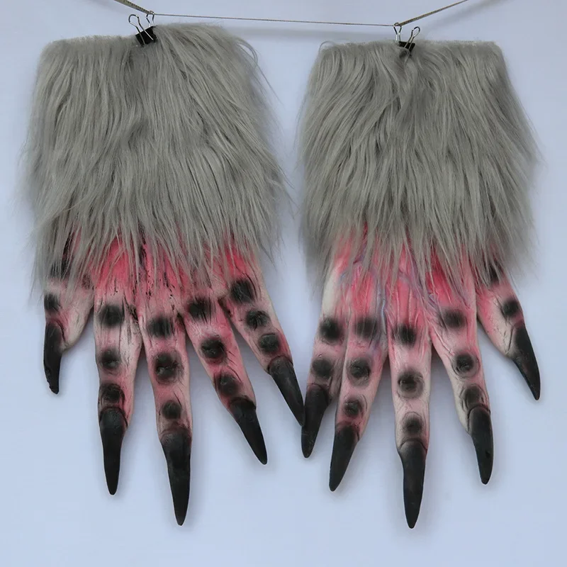 Halloween Wolf Gloves Werewolf Costume Christmas Fingernails Adult Monster Hands Paws Claw for Props Cosplay Party Easter