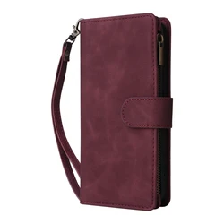 Magnetic Zipper Leather Wallet Phone Case with Card Slots - Google Pixel 9 ProXL (Wine red)