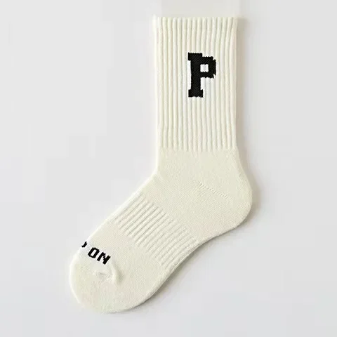 High-Waisted Versatile Sport Socks INS Trendy White Off-White P-Shaft Long Tube Korean Style Warm Stockings For Baseball