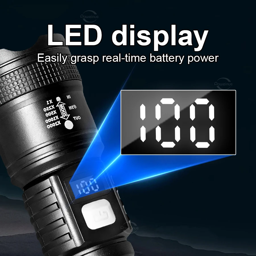 고출력 LED 손전등 USB 충전식 강력한 라이트 전술 토치 장거리 방수 Ourdoor 캠핑 비상 랜턴