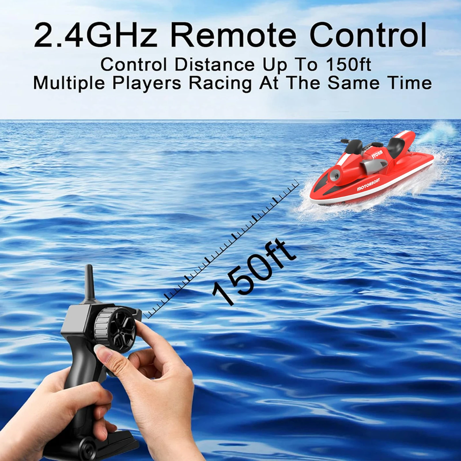 듀얼 모터 고속 리모컨 보트, 어린이 및 성인용 고속 RC 보트, 수영장 및 호수용, 2.4GHz, 4 km/h