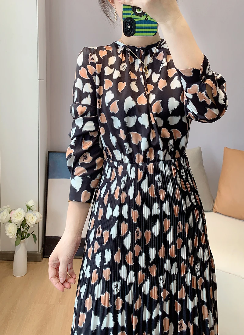 

Elegant Fashion Sweatheart Printed Midi Sleeves Pleated Dress EU 36-42