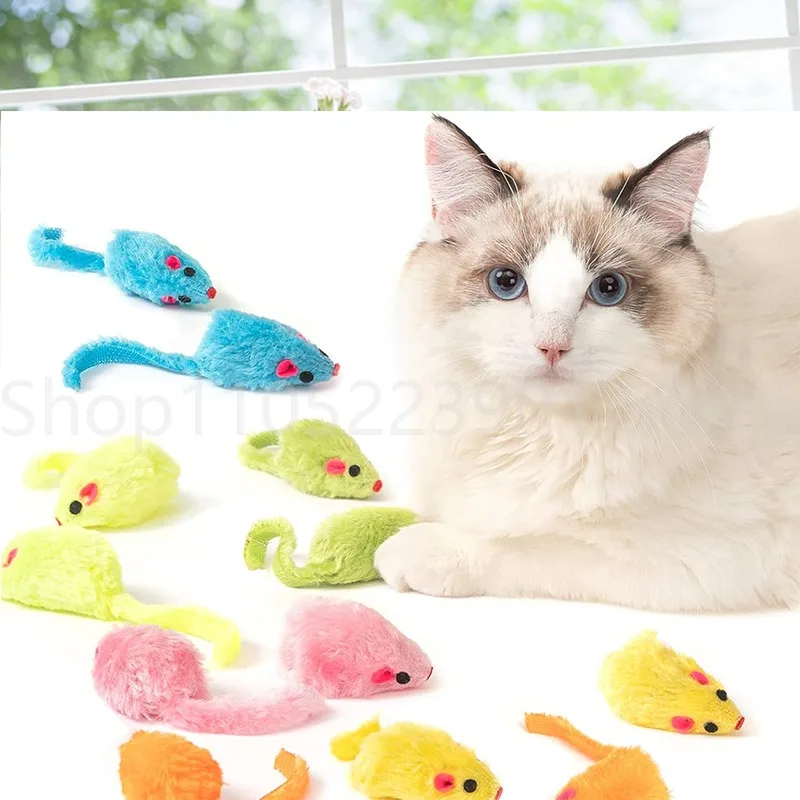 12Pcs 고양이 장난감 플러시 마우스 세트 무작위 컬러 시뮬레이션 푹신한 마우스 씹기 방지 셀프 플레이 고양이를위한 애완 동물 용품