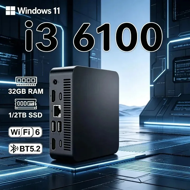 【브랜드+】2026 휴대용 코어 i3-6100 미니 PC WiFi6 BT5.2 게이밍 오피스 노트북 PC RAM 1TB/2TB SSD 4K HD 윈도우 11 프로