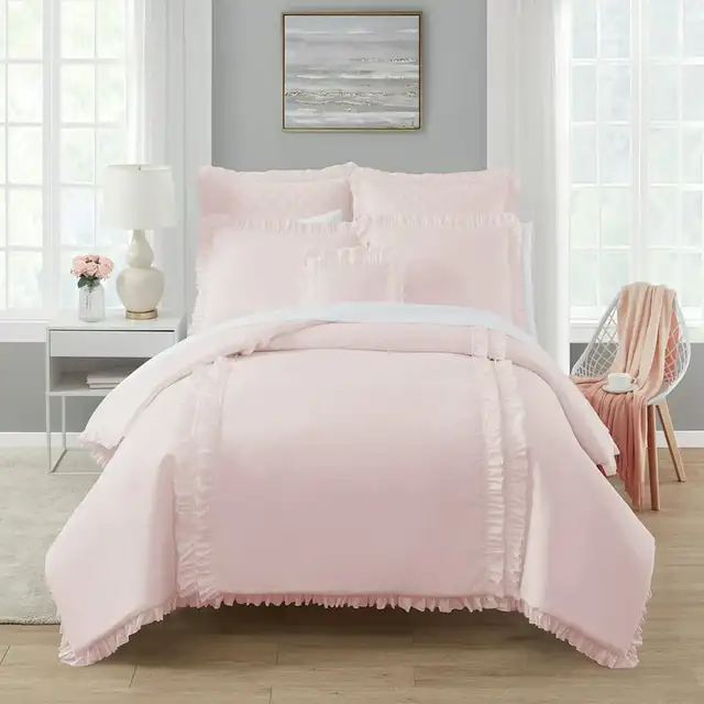 Pink Ruffle 4-Piece Soft Washed Microfiber Comforter Set: Experience Comfort and Style