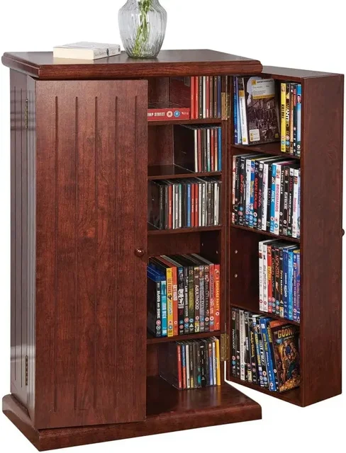 Multi-Functional Double Door Media Cabinet – Storage for DVDs, CDs, Other Devices
