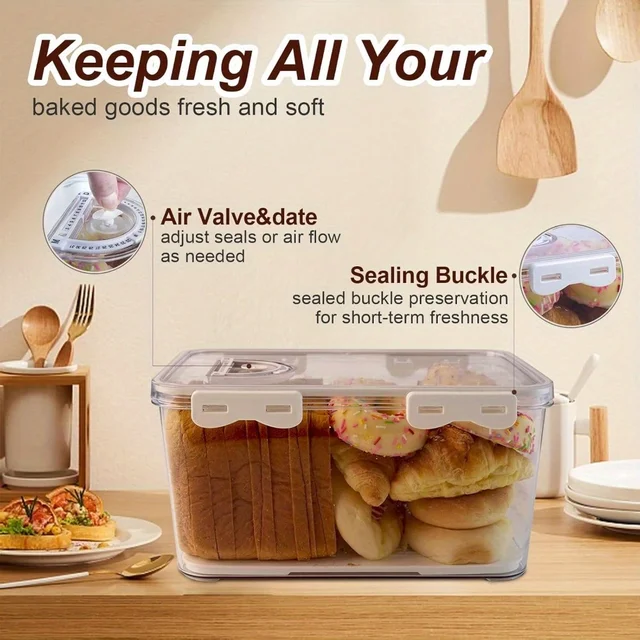 1Pcs Bread Box 3 Size Rectangular Bread Storage Boxes with Time Recording Clear Loaf Bread Container Airtight Bread Keeper Box 5