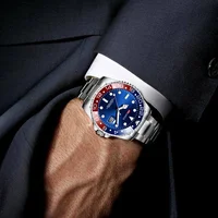 Montre d'affaires en acier inoxydable 40mm classique rouge bleu cercle série de plongée loupe calendrier montres à Quartz montre homme 5