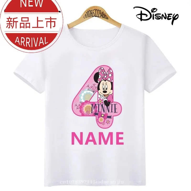 Minnie Mouse Number Bow Graphic T Shirt Kids Clothes 1 2 3 4 5 6 7 8 9 Years Birthday Baby Girls Party T-Shirts Boys Tops 4