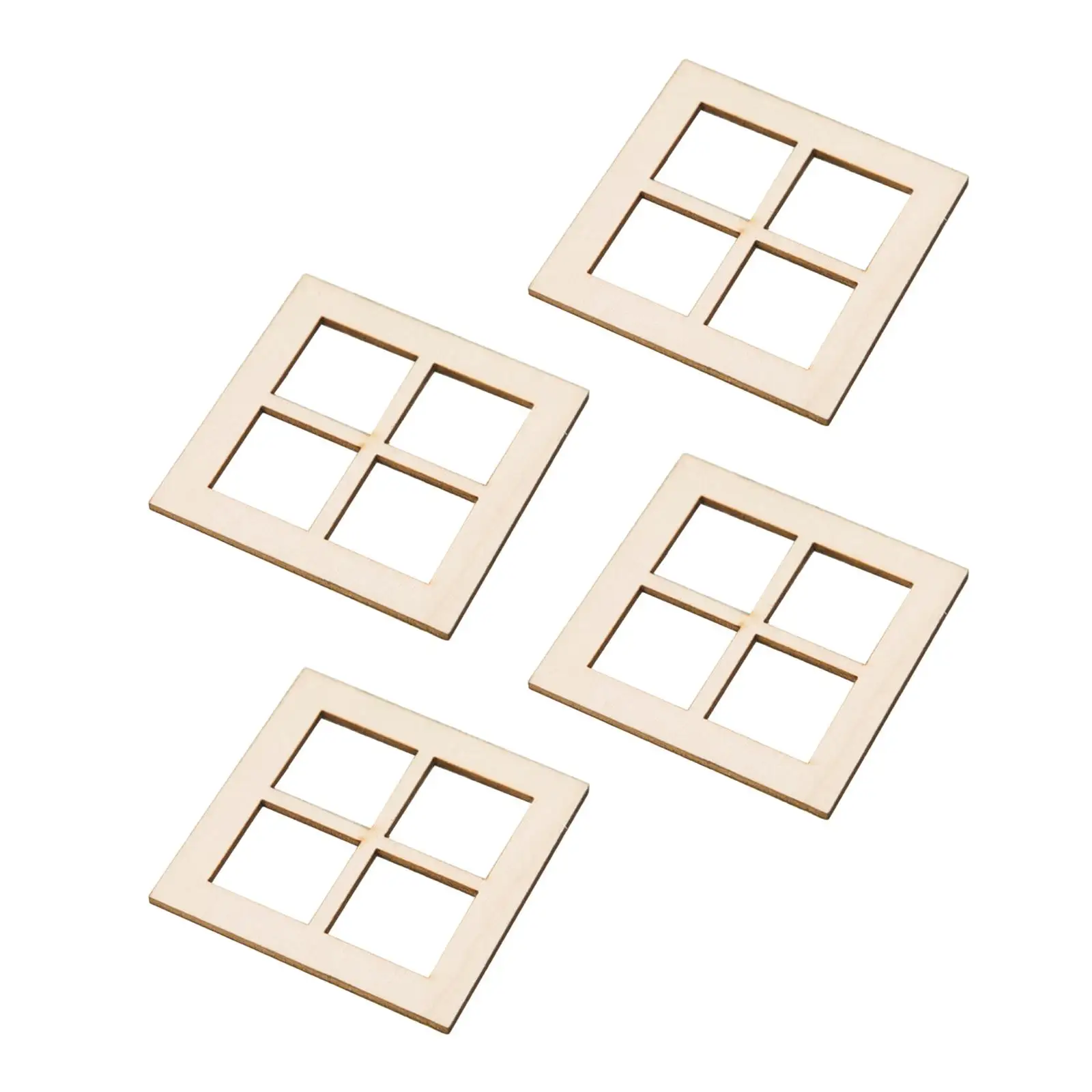 

4Pcs 1/12 4 Pane Unpainted Wooden Windows, Mini DIY Shutters, Dollhouse Furniture Woodenn Window for Dollhouse Decoration