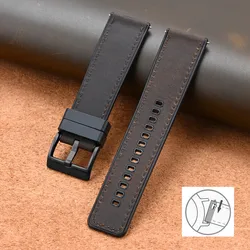 Vintage Crazy Horse Leather & Rubber Waterproof Quick Release Strap - Universal Retro Watch Band - 20mm (Dark brown black)