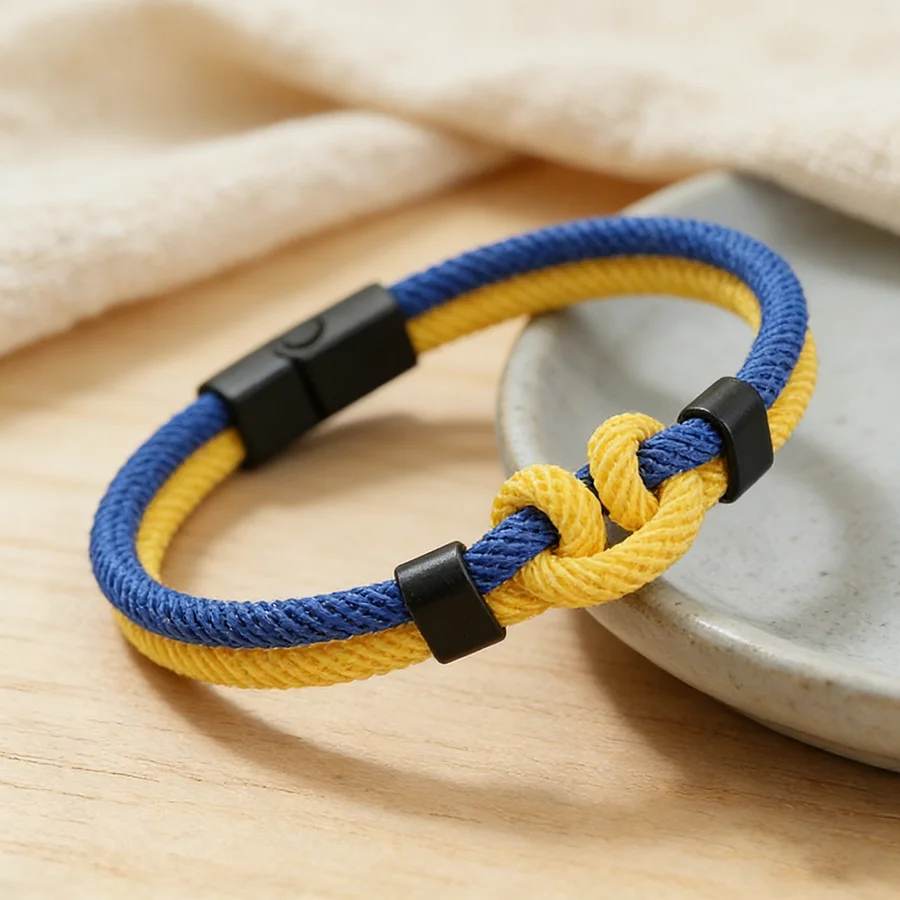 Neues modisches Farbblock-Kordelarmband für Männer, ausgewähltes hochwertiges 4-mm-Seil, handgefertigtes WuKong-Knoten-Armband, 4 Farboptionen – Detail 7