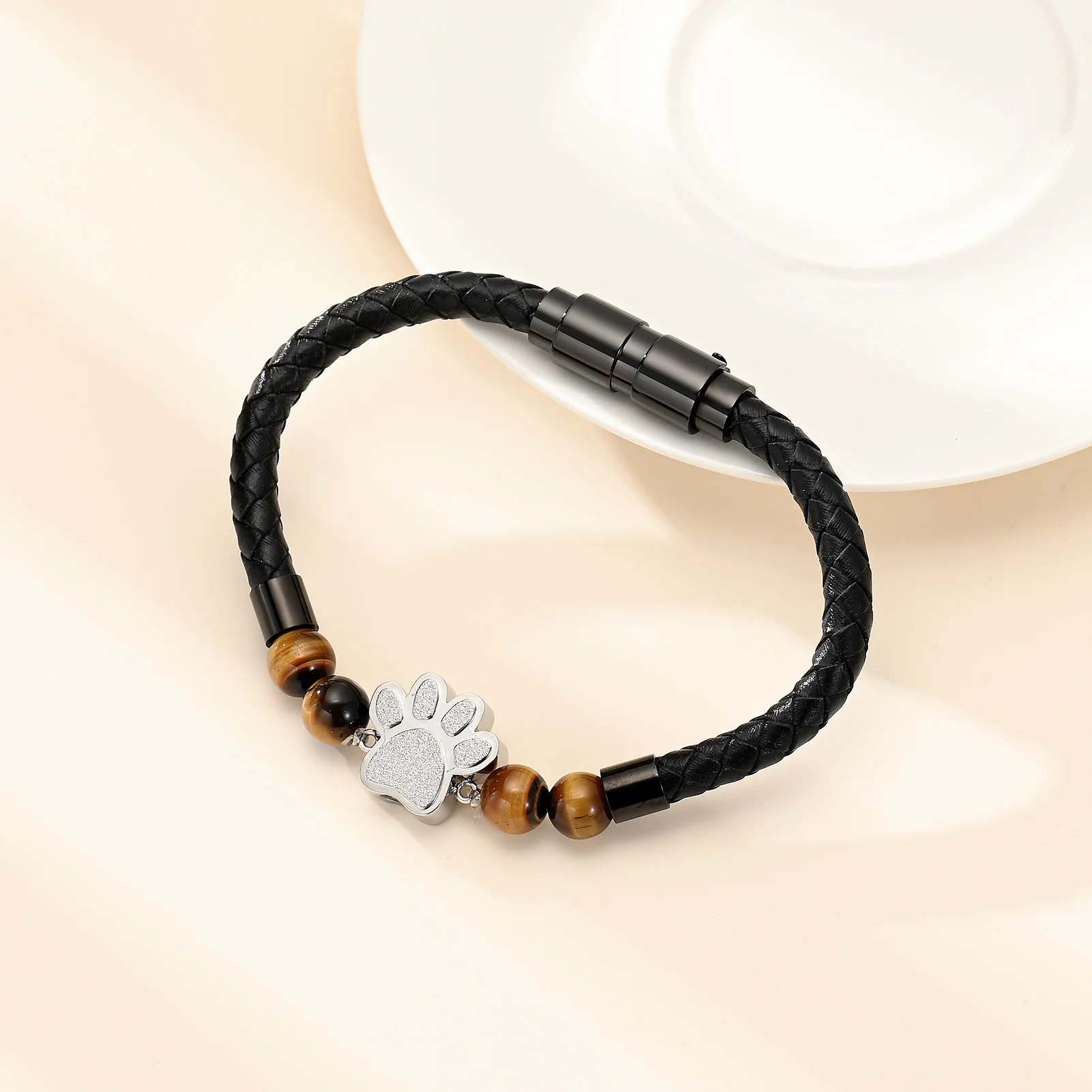 Cremation Jewelry Lava Stone Memorial Bracelet With Paw Mini Urns for Pet Ashes Keepsake Woman/man Cremation Bangle