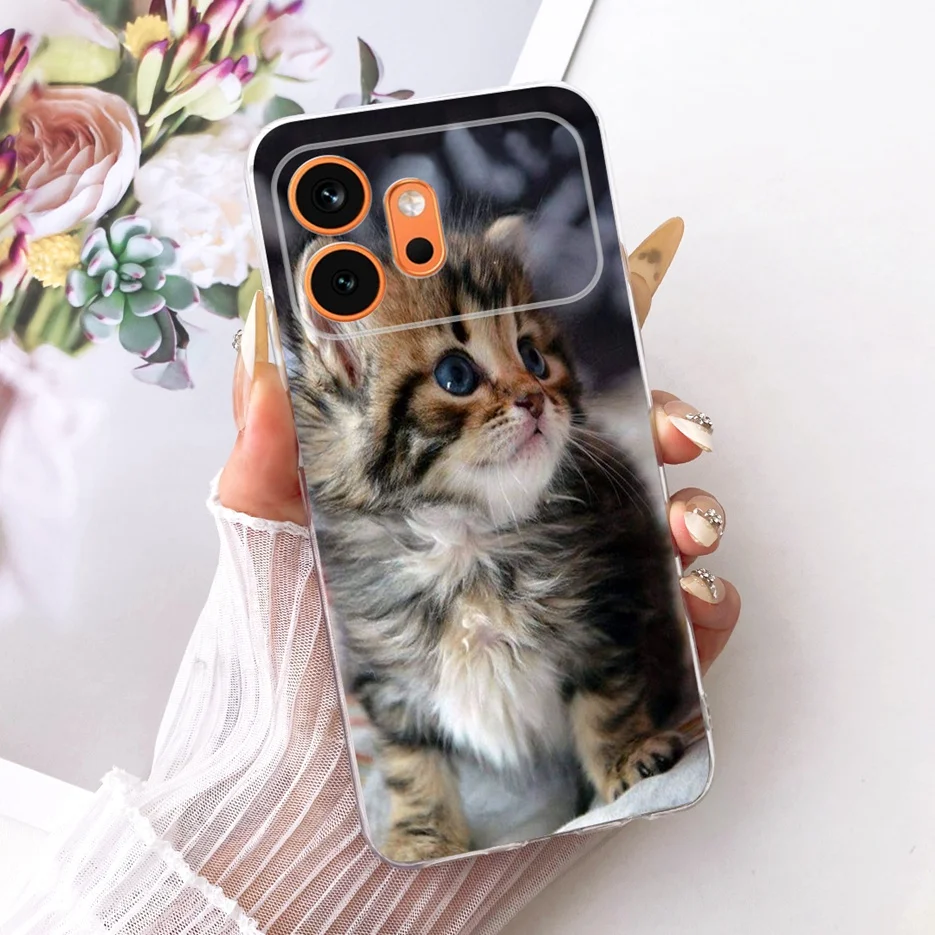 Cute Cat & Peacock Painted Soft Slim Phone Case - Artistic Protective Cover