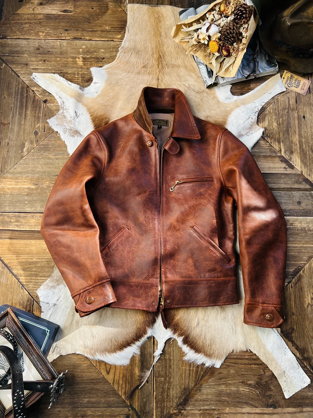 

Портновские брендовые итальянские без покрытия батик воловья кожа без крючка Чистая латунь молния Американский винтажный пиджак 1930s