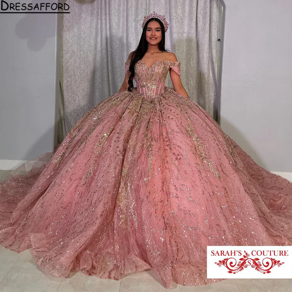 

Elegant Pink Quinceanera Dresses 2024 Vestido De 15 Años Sweet 16 Off Shoulder Lace Applique Beading XV Birthday Prom Party