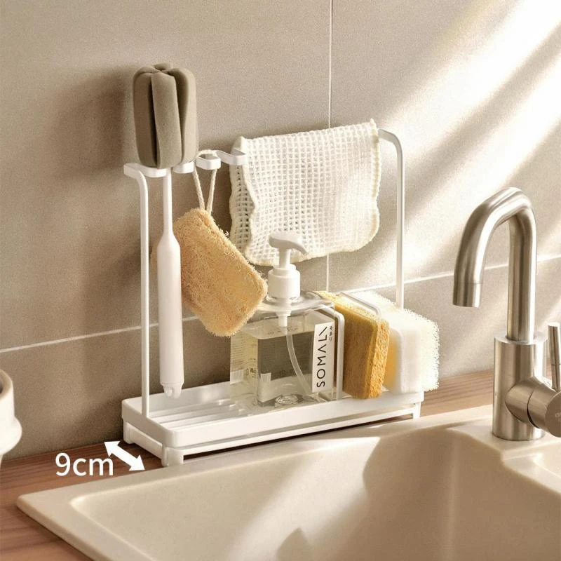 Kitchen Soap Sponge Holder With Dish Rag Dishcloth Hanger Towel Rack