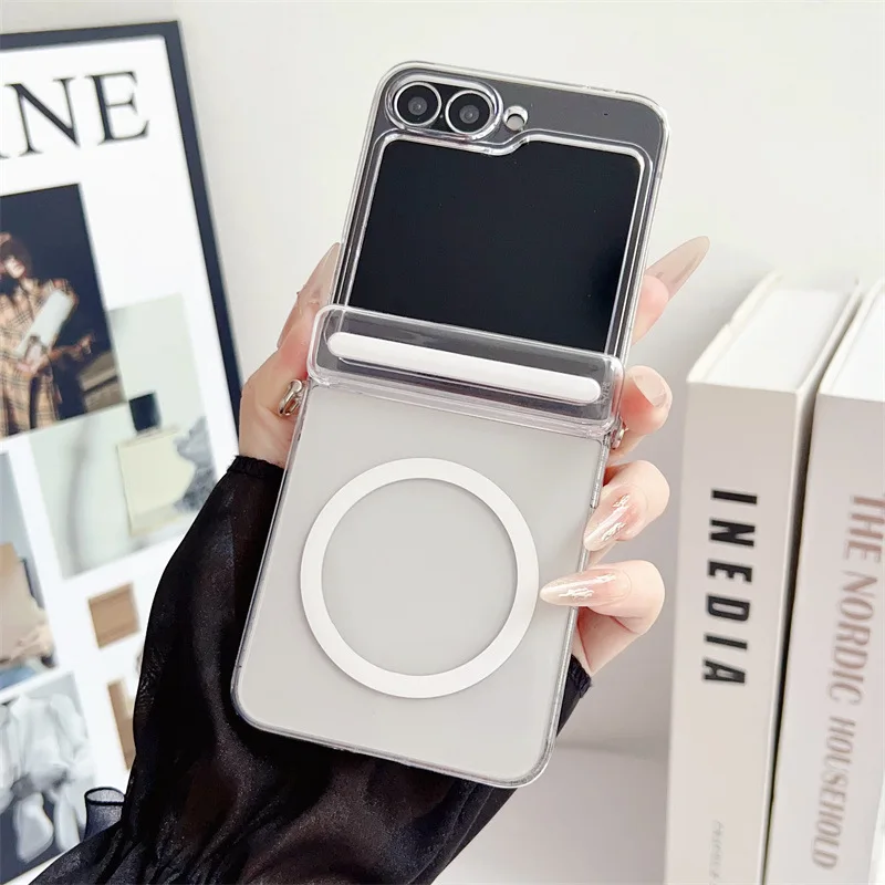 Luxury Solid Color Magnetic Folding Phone Case - Clear Matte Shockproof Hard Cover