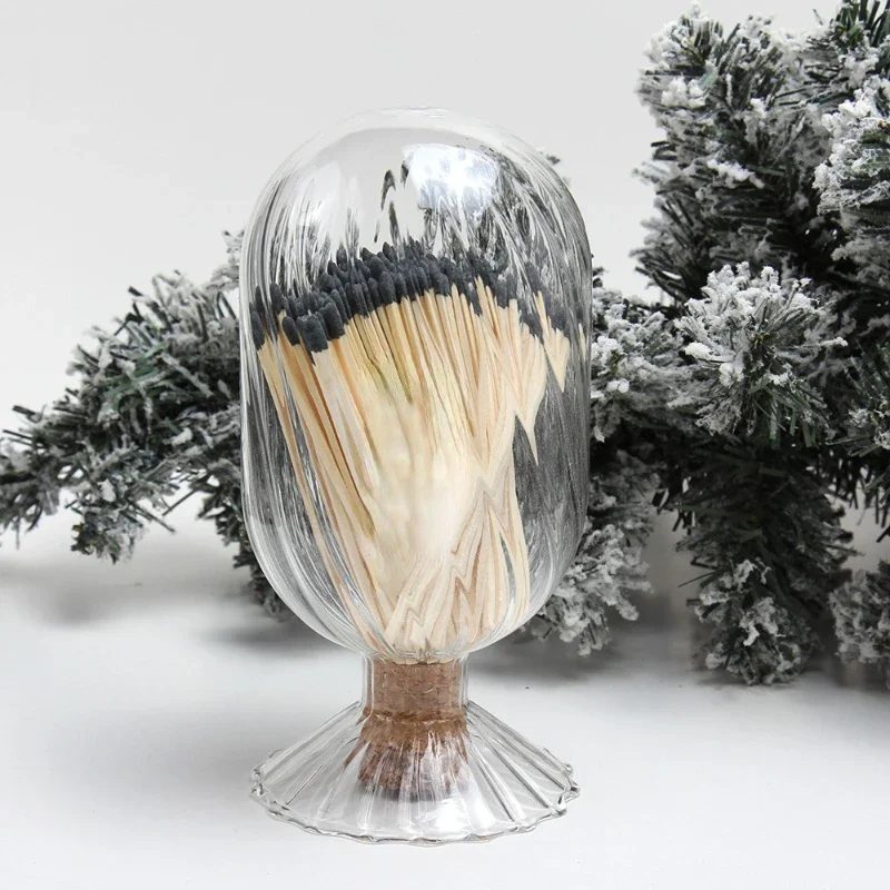 Matchstick Glass Bottle Aromatherapy Candle Glass Cloche Jar Fireplace Match Christmas Matchbox Storage Jar with Wooden Stopper 3