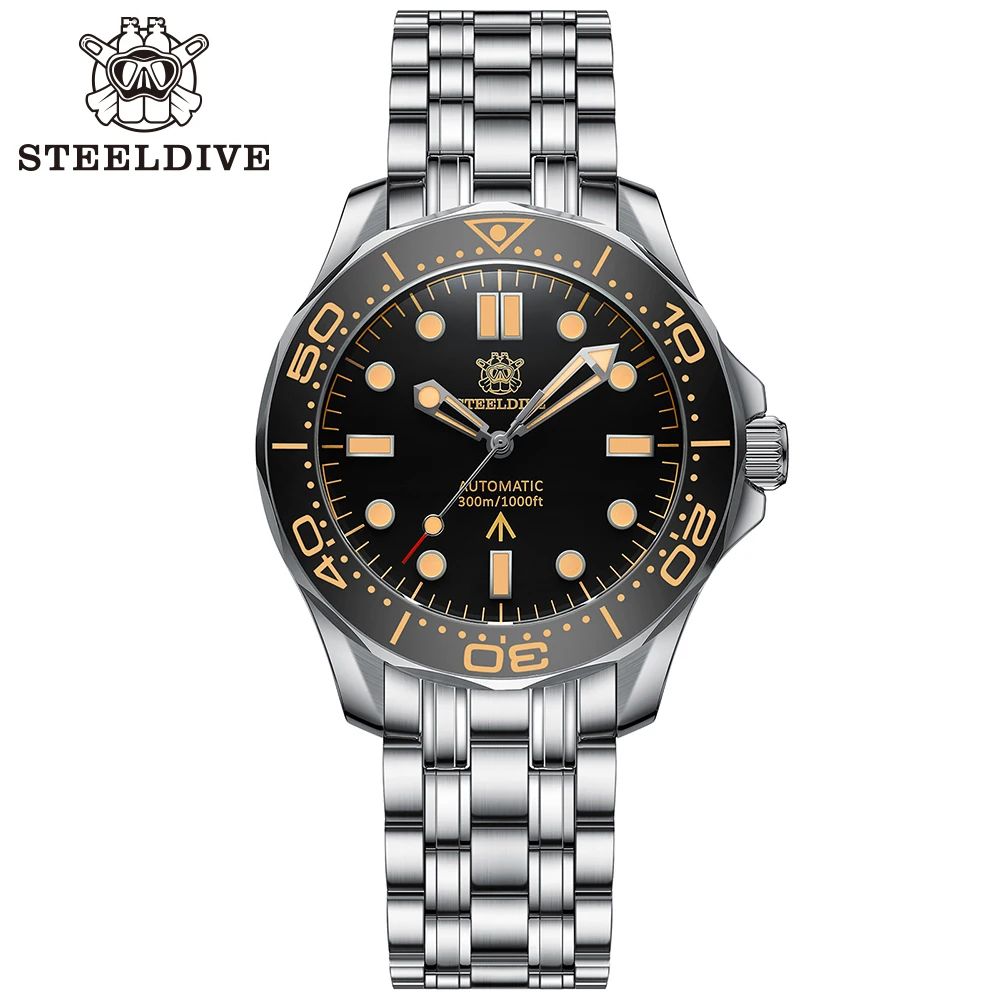 STEELDIVE SD1957 스틸 팔찌, 빈티지 세라믹 베젤, 야광 사파이어 유리, 자동 다이빙 시계, 42mm, 200m, NH35
