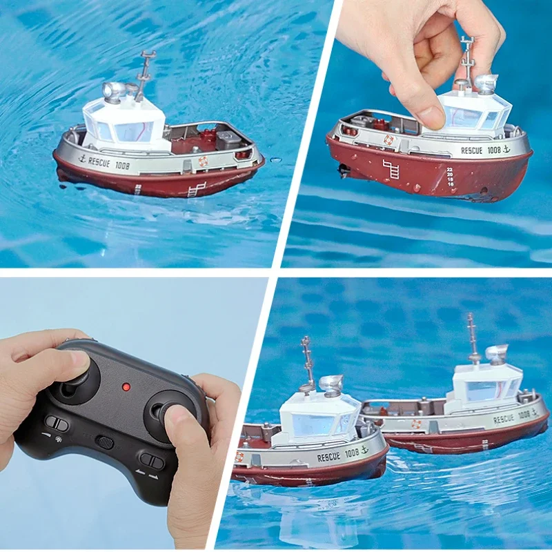 Rc Boat DIY Water Mini Tugboat Double Paddle Power High Brightness Lighting  Remote Control Boat Toy Summer Gift for Children 3