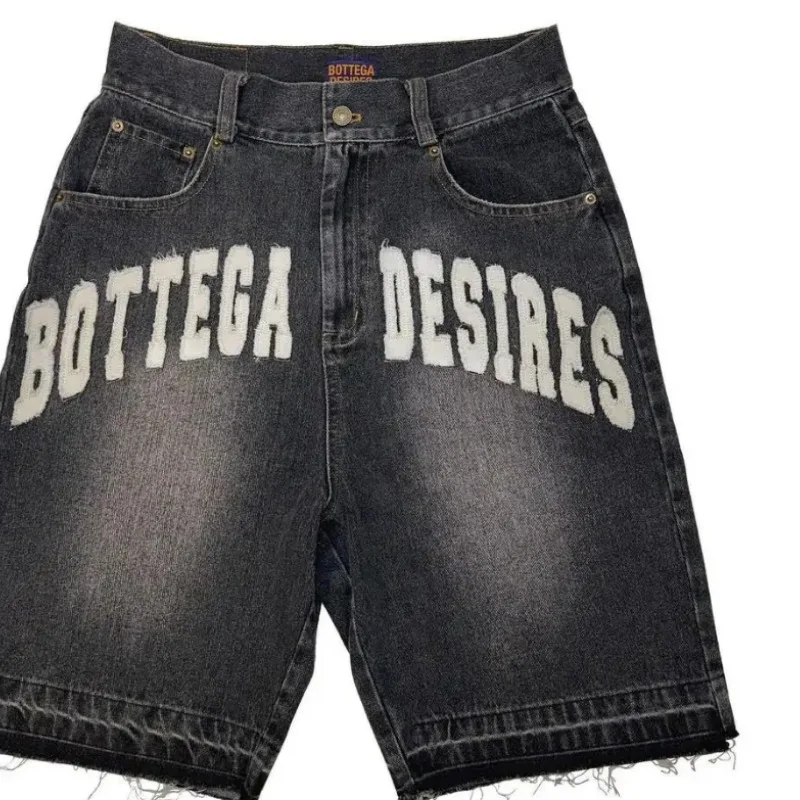 Cross hot diamond embroidery oversized denim shorts for men summer comfortable casual skateboarding