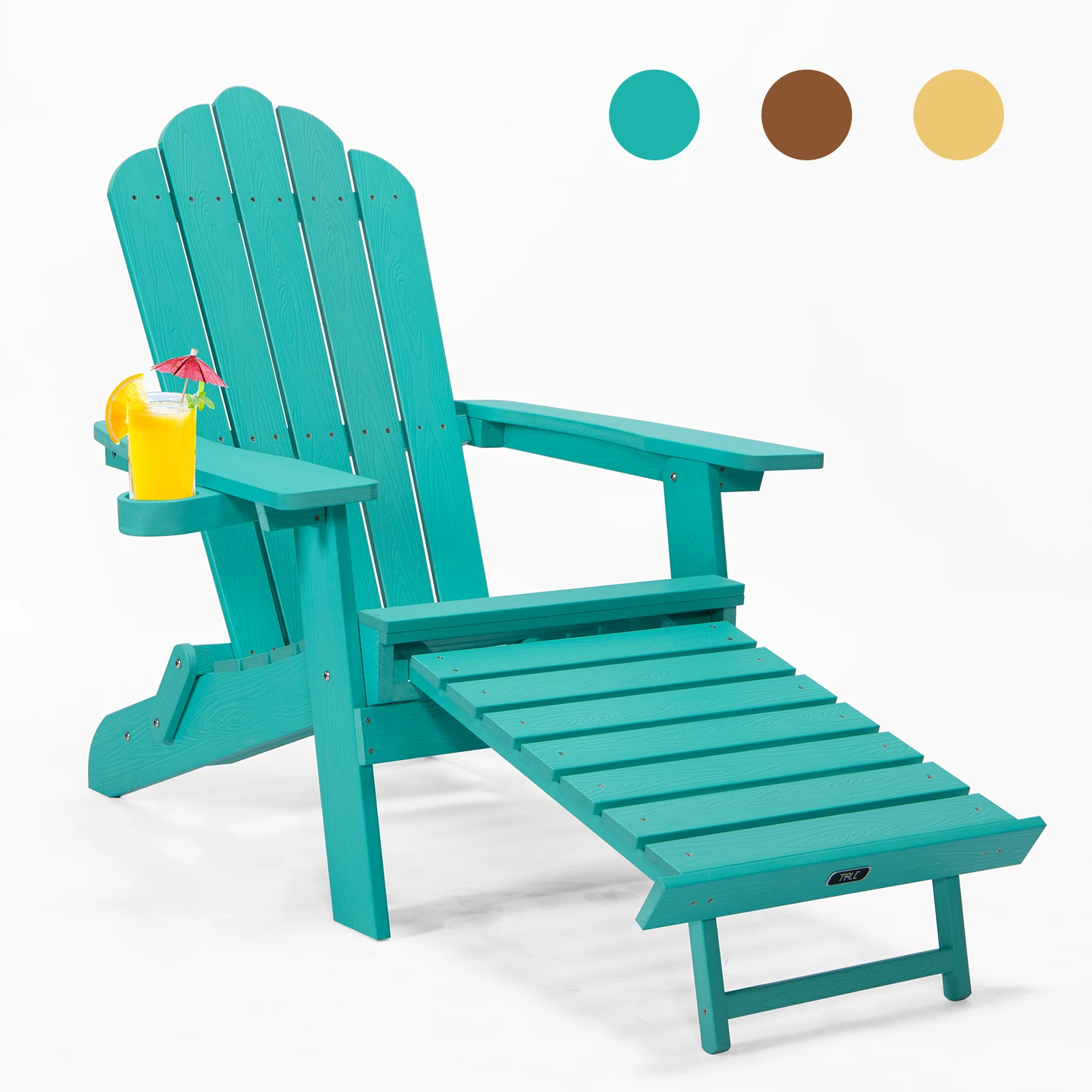 

TALE Folding Garden Beach Chairs Adirondack Chair Patio Lazy Deck Yard Backyard Chair Furniture with Ottoman Cup Holder Green