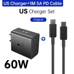 Ultra - Fast 60W Samsung Original Charger with EU Plug and PD Type C Adapter - US and 1M Cable