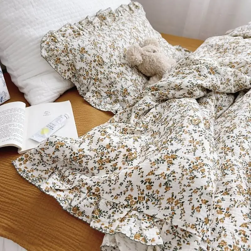 Cotton Muslin Toddler Duvet Cover set Vintage Floral Duvet Cover & Pillowcase Set for Childrens