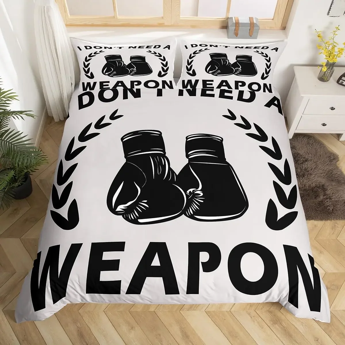 Adult Boxing Duvet Cover Queen Size, Sports Theme Bedding Set Boxing Gloves Duvet Cover, Boxing Pattern Comforter Cover