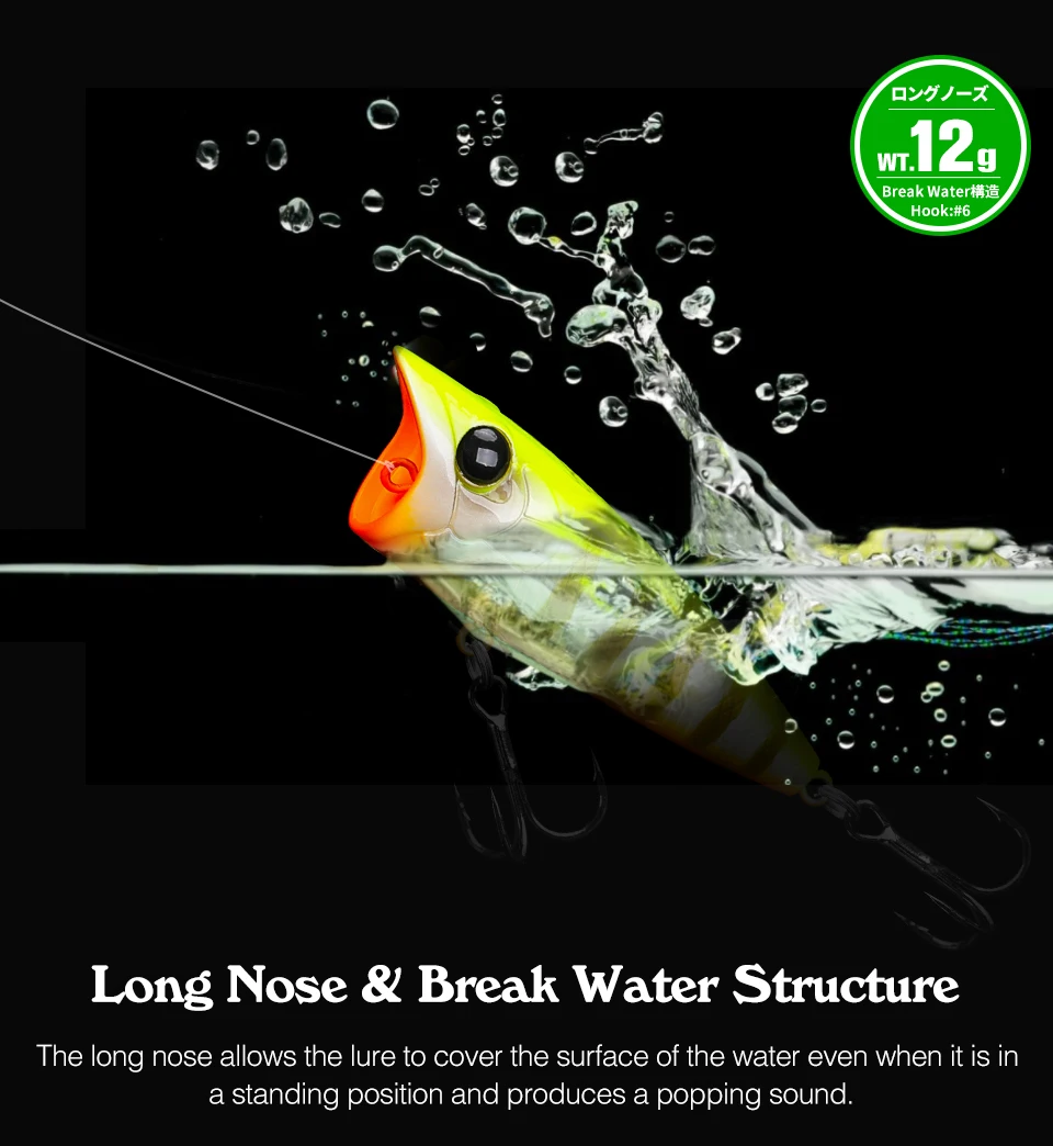 TSURINOYA Popper Angeln Locken WELLIGKEIT 70F 70mm 12g Topwater Harten Köder Für Bass Hecht Lange Casting Schwimm Wobble oberfläche Modell – Detail 4