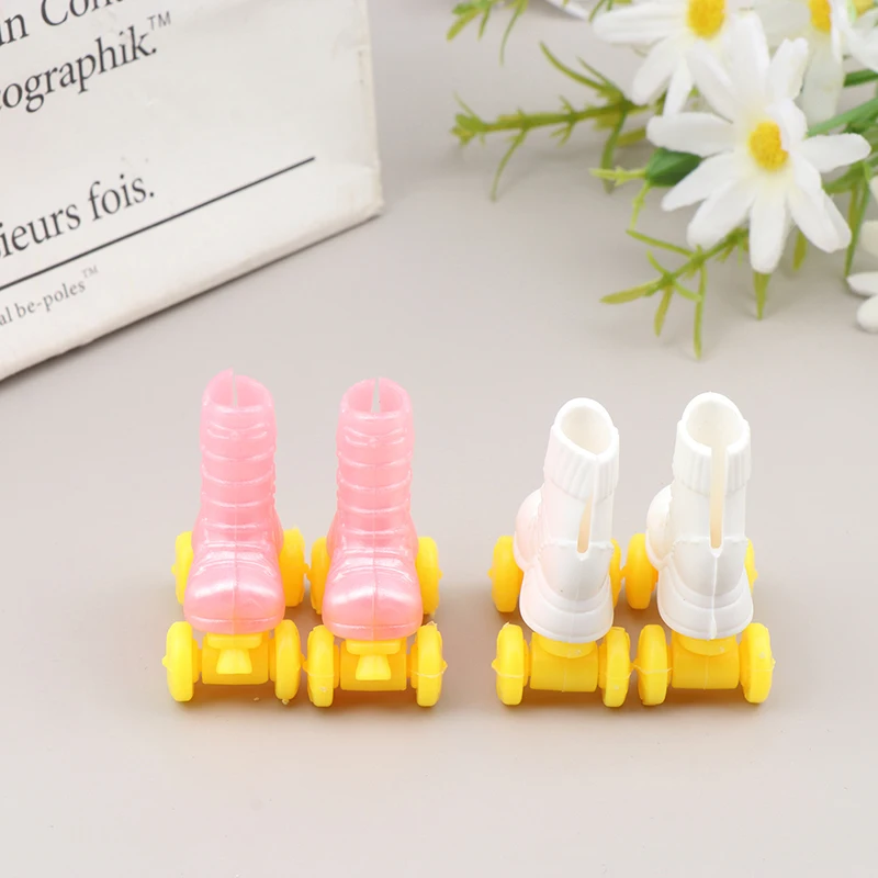 Mini Pink and White Roller Skates for Dolls - Fashionable Short Boots Toy Accessories