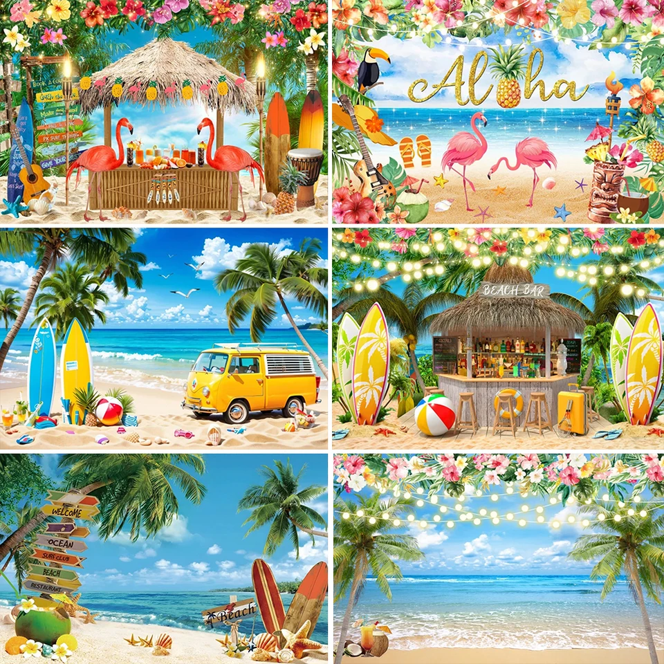 BELECO Sunset Beach Backdrop 3x2m Fabric Summer Tropical Sea Palm Tree Hawaiian Landscape Backdrop Birthday Wedding Party Decor Baby Shower Photoshoot...