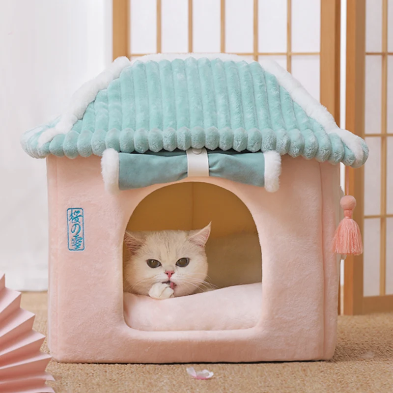 

House Indoor Warm Kennel Pet Cat Cave Nest Rabbit Nest Washable Removable Mat Cozy Sleeping Bed For Cats