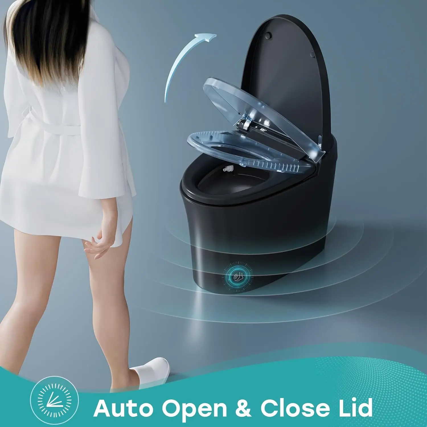 Horow Black Smart Toilet With Pump And Bidet Built In, Smart Bidet Toilet With Auto Dual Flush And Auto Open/Close Lid, Smart 3