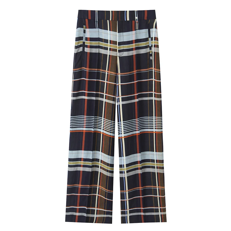 Damenhosen Karierte Weite Hosen für Frauen Hochgeschnittene Lockere Freizeithosen 2026 Frühling Streetwear Kariertes Muster Gerade Hosen – Detail 3
