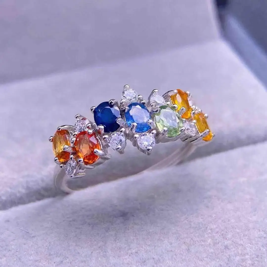 

Best Seller Ring With Multicolor Sapphire Gemstone 4*5mm Silver Ring Jewelry For Lady Wedding Party Banquet Best Best Gift