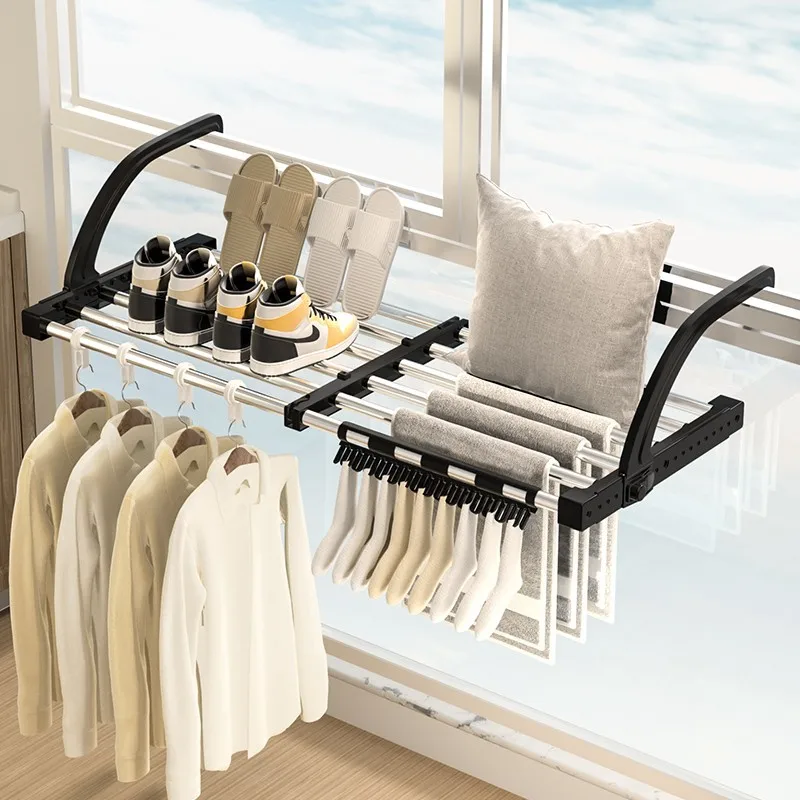 Foldable Clothes Drying Rack Balcony Extendable Drying Shoes Pillows Tainless Steel Fixed Balcony Window Organizer Hanger New