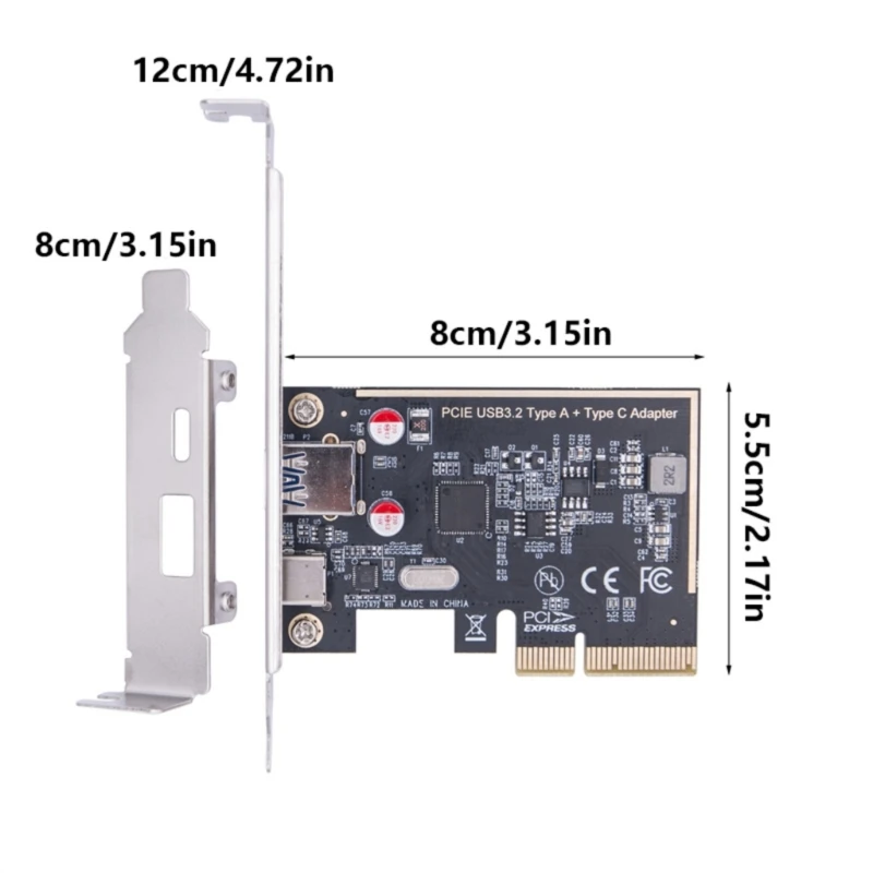 PCIe Gen2 USB 3.2 Card ASM1142 Internal Expansion Card Controller 2 Port Type C+A USB 3.2 Adapter PCIE for Desktop