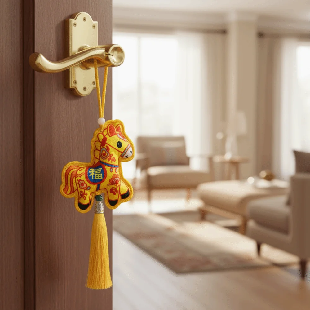 Chinese Style Zodiac Mascot Pendant Blessing Embroidery Car Hanging Pendant with Tassels Horse Incense Bag Home Decoration