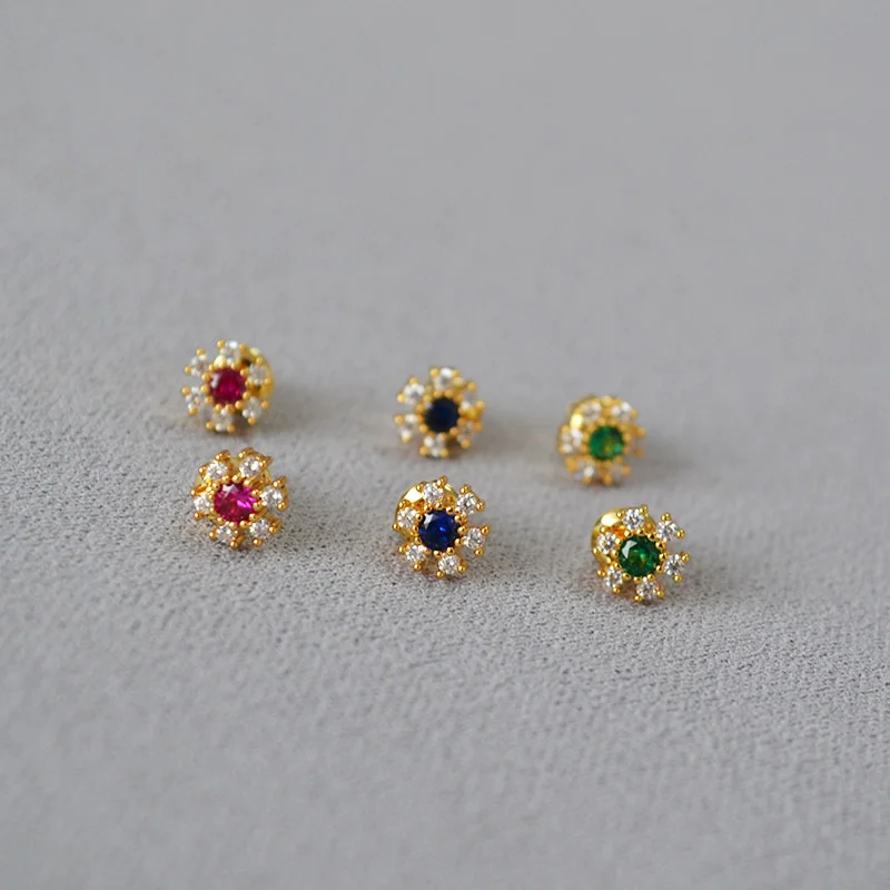 

Korean Style Simple Zircon Elegant Mini Flower Daily Personalized Earrings 925 Silver Needle