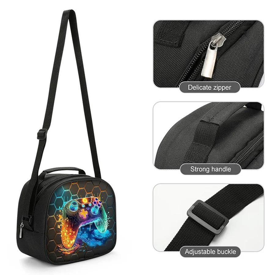 Game controller backpack interior and lunch bag compartment view