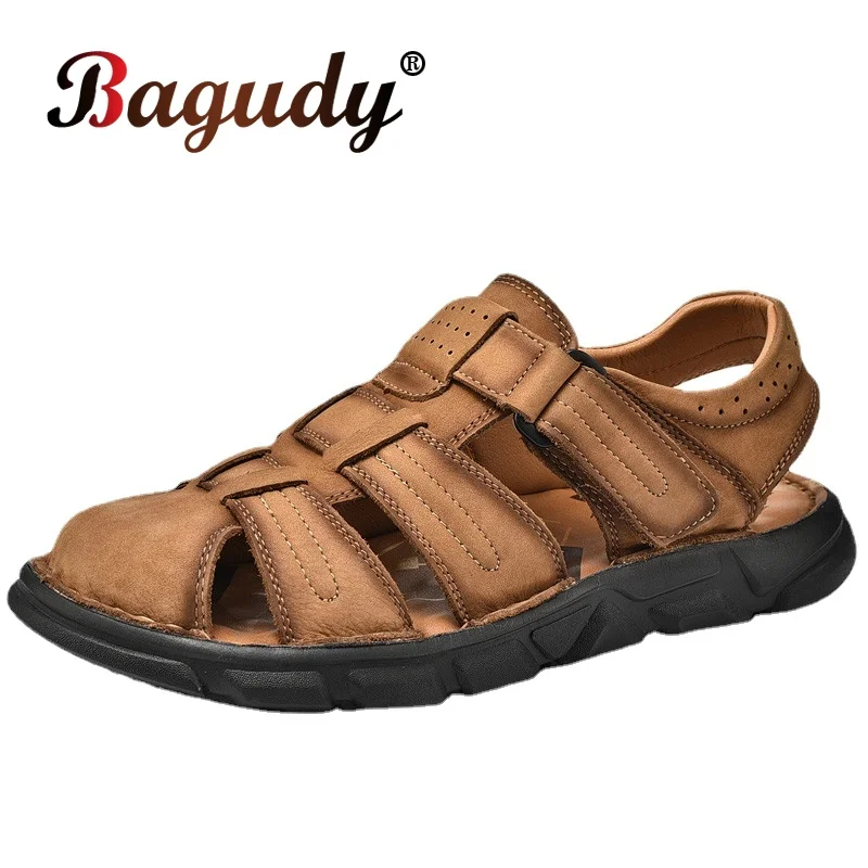 

New Lightweight Genuine Leather Men's Sandals Breathable Casual Beach Shoes for Summer